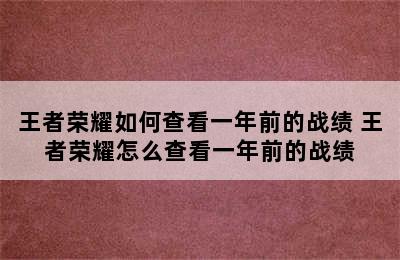 王者荣耀如何查看一年前的战绩 王者荣耀怎么查看一年前的战绩